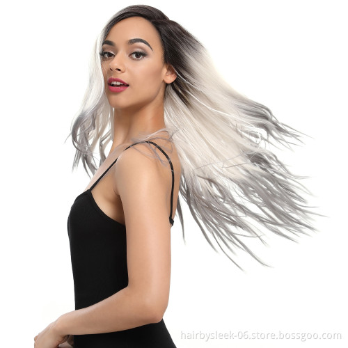 28 inches long curly silk base classic full quality 13x6 colored bangs lace front heat resistant synthetic hair wigs for women